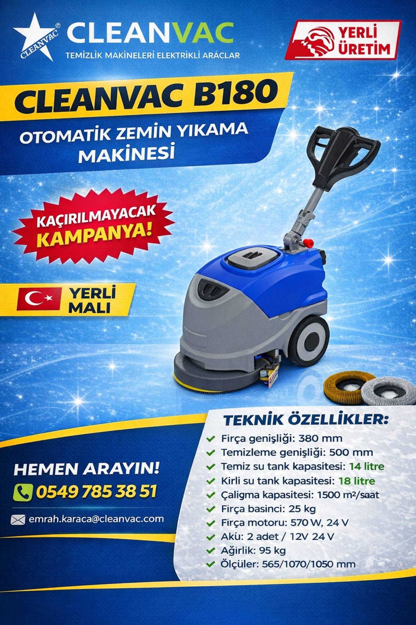 B180 AKÜLÜ ZEMİN YIKAMA MAKİNASI
